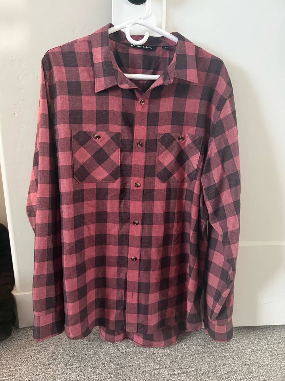 Travis Mathew Red and Black Plaid Button-Down Shirt
